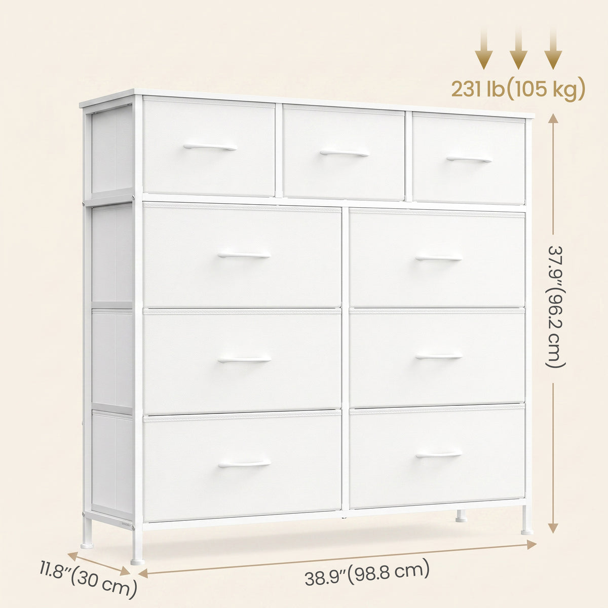 LEDREM Modern basic 9-Drawer Dresser, Storage Organizer Unit for Bedroom, 38.9 x 11.8 x 37.9 Inches, White