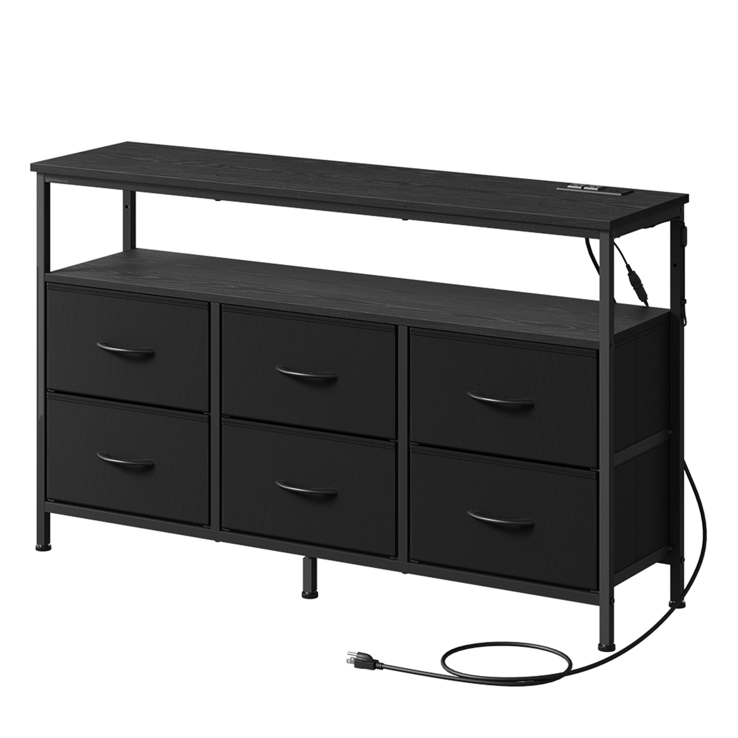 6-Drawer Dresser with LED Lights & Charging Station, TV Stand for 55" Screens, Storage Chest for Bedroom, Ink Black