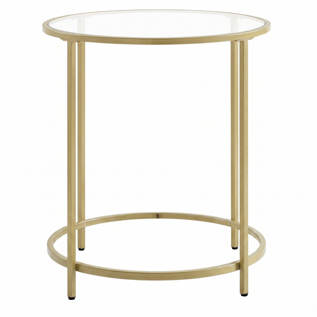 LEDREM Round Side Table, Glass End Table with Metal Frame, Modern Coffee Table, for Living Room, Balcony, Bedroom, Pale Gold and Clear Glass