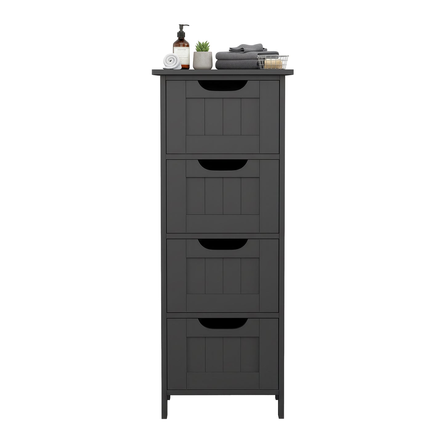 Floor Storage Cabinet, Freestanding Organizer with 4 Drawers, 11.8 x 11.8 x 32.4 Inches, for Living Room Bathroom Kitchen, Ink Black