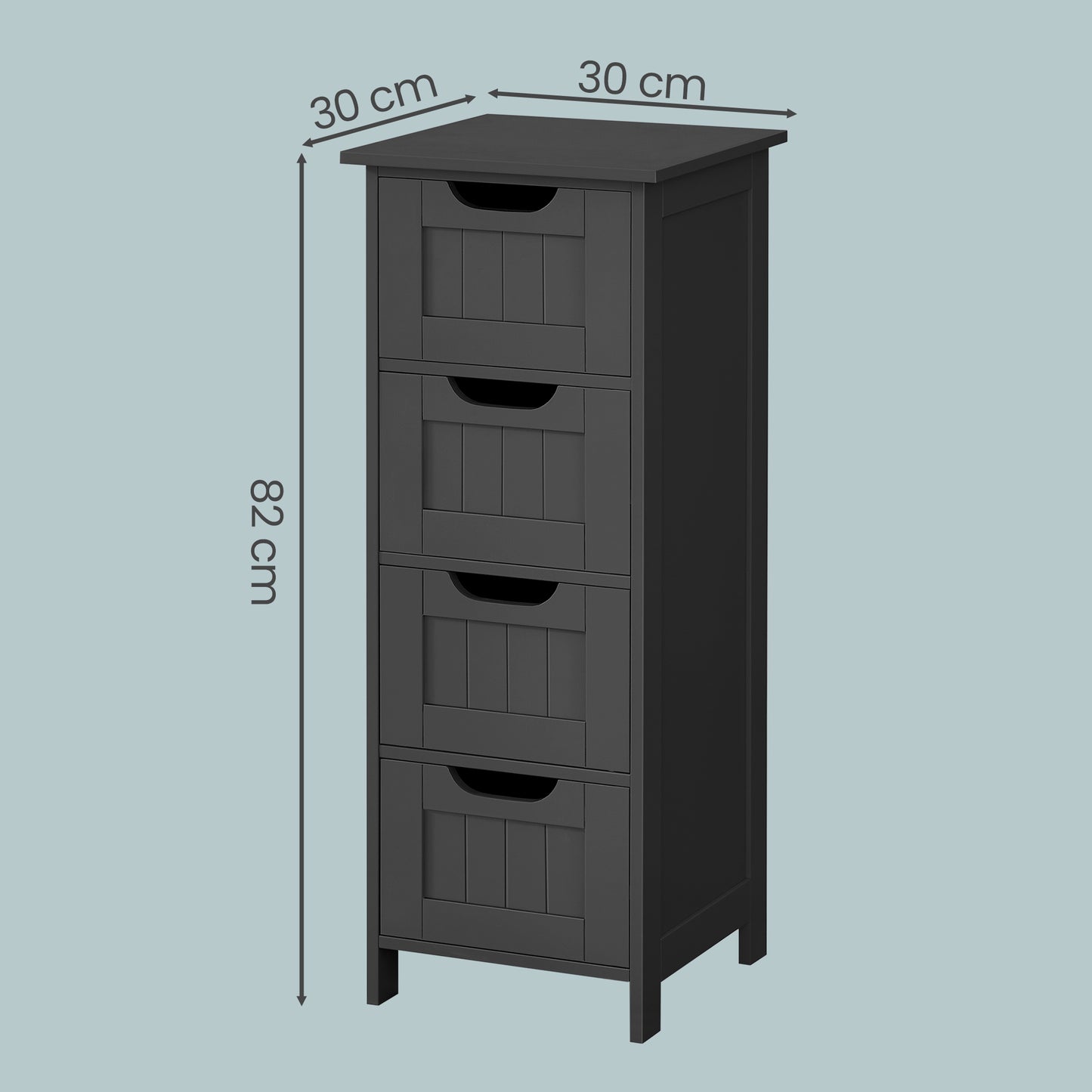 Floor Storage Cabinet, Freestanding Organizer with 4 Drawers, 11.8 x 11.8 x 32.4 Inches, for Living Room Bathroom Kitchen, Ink Black