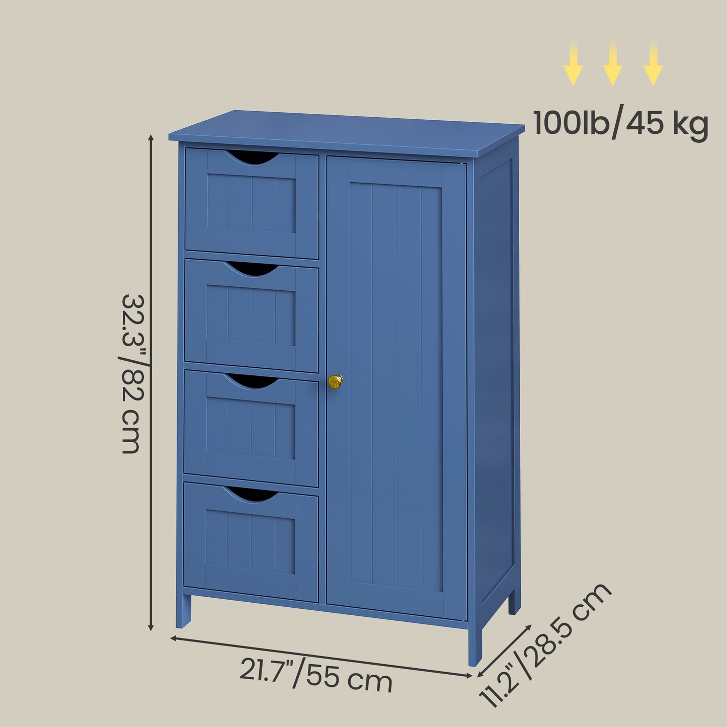 Freestanding Storage Cabinet with Drawers & Door, Adjustable Shelf Floor Cabinet for Bathroom, Living Room, Kitchen, 21.7 x 32.3 x 11.8 Inches, Bijou Blue