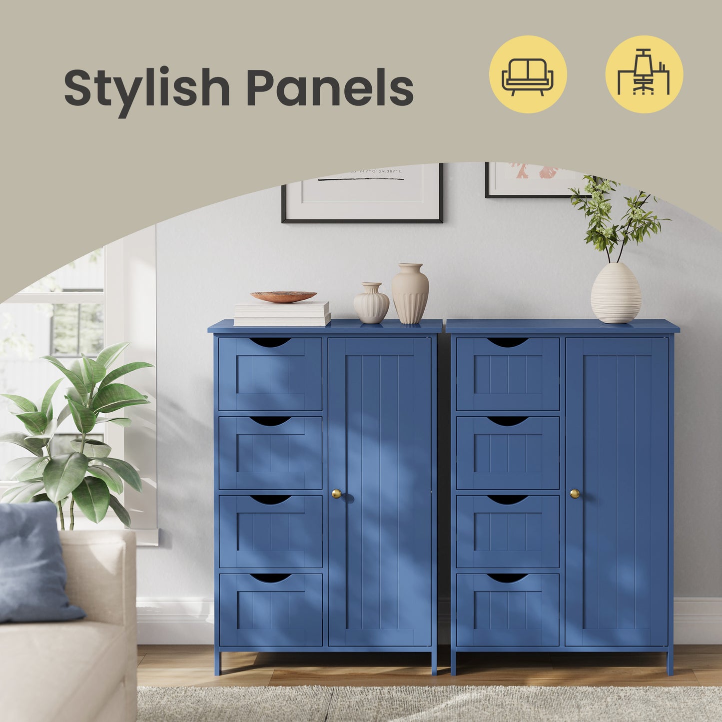 Freestanding Storage Cabinet with Drawers & Door, Adjustable Shelf Floor Cabinet for Bathroom, Living Room, Kitchen, 21.7 x 32.3 x 11.8 Inches, Bijou Blue