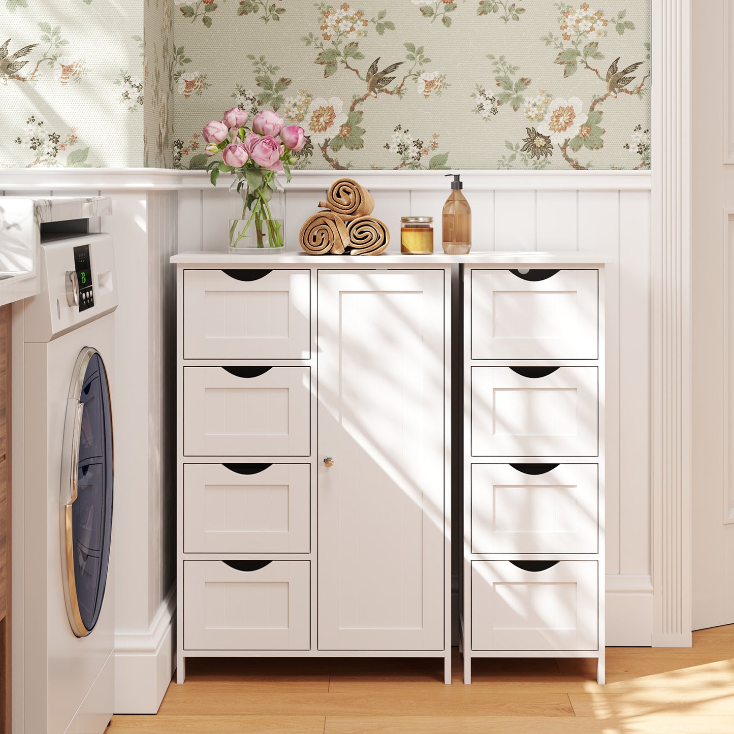 Modern Freestanding Storage Cabinet with 4 Drawers, for Bathroom Living Room Kitchen Dining Room, 30 x 30 x 82 cm, White