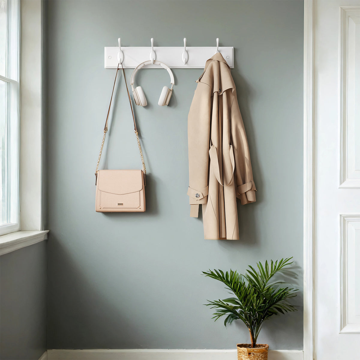 LEDREM Heavy Duty Wall Mounted Coat Rack with 5 Dual Hooks, 15.8 x 3 x 3.3 inches, White