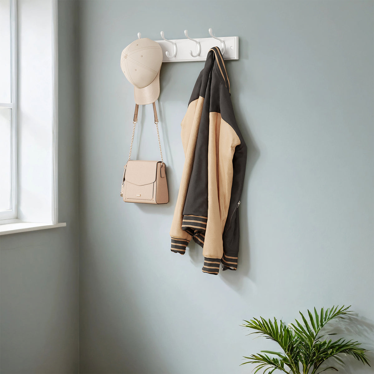 LEDREM Heavy Duty Wall Mounted Coat Rack with 5 Dual Hooks, 15.8 x 3 x 3.3 inches, White
