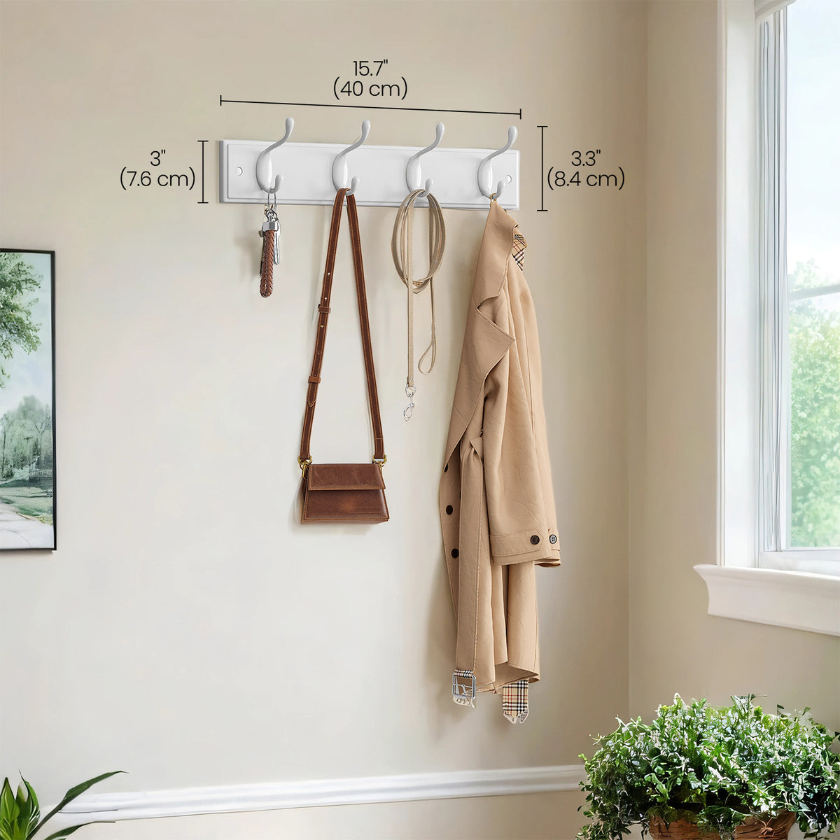 LEDREM Heavy Duty Wall Mounted Coat Rack with 5 Dual Hooks, 15.8 x 3 x 3.3 inches, White
