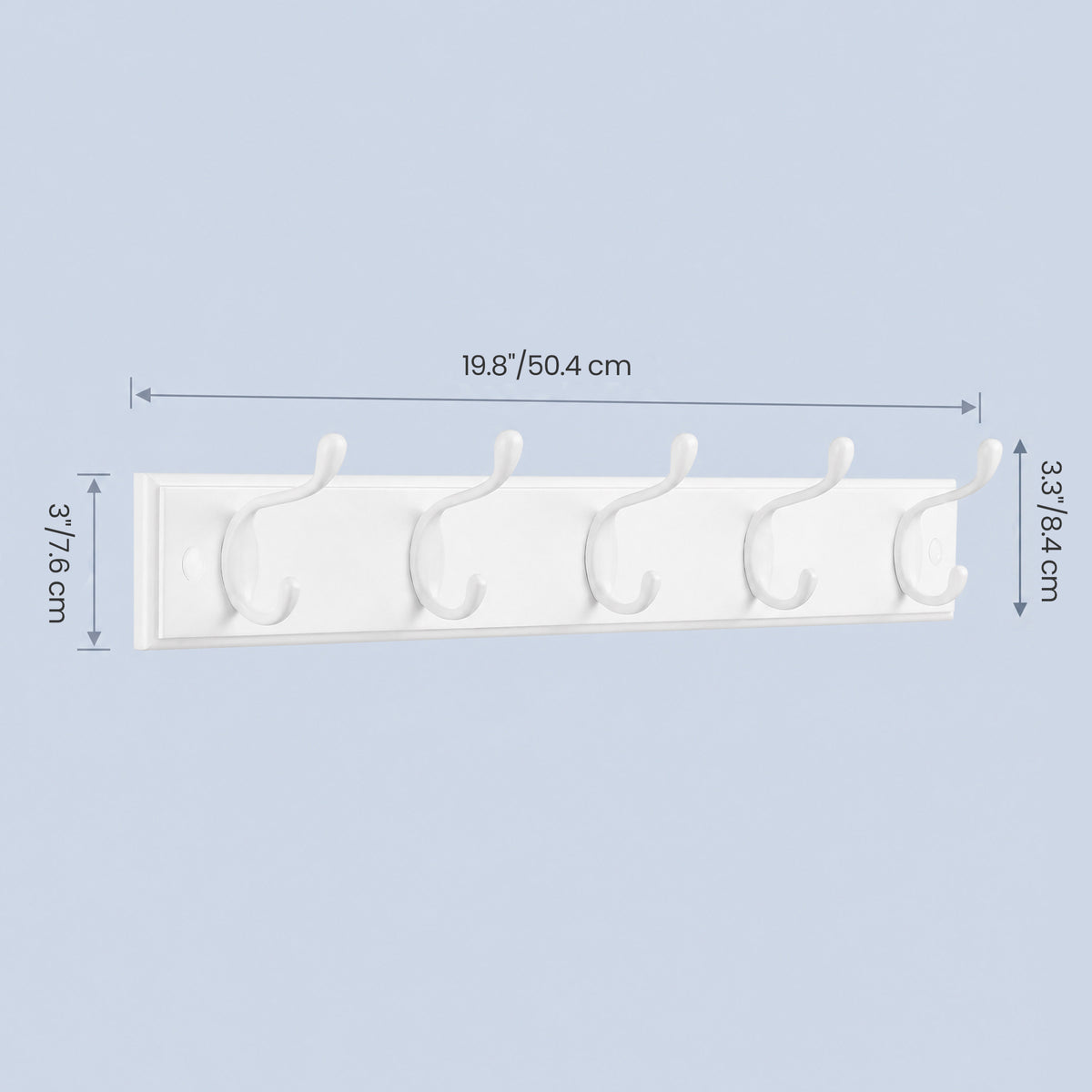 LEDREM Heavy Duty Wall Mounted Coat Rack with 5 Dual Hooks, 19.8 x 3 x 3.3 inches, White