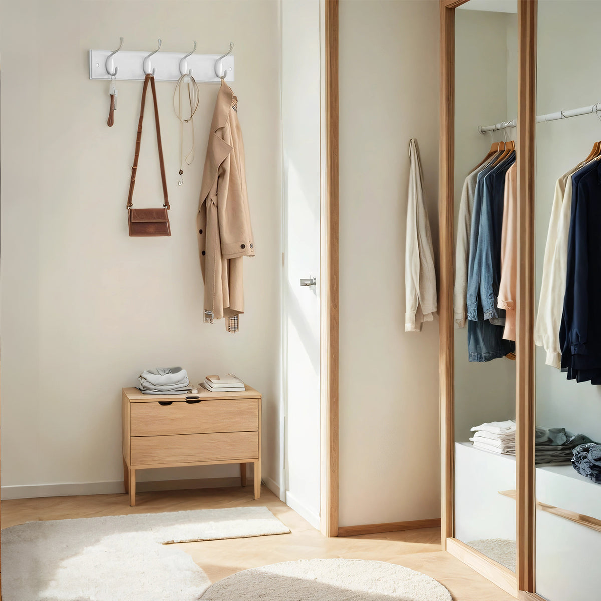 LEDREM Heavy Duty Wall Mounted Coat Rack with 4 Dual Hooks, 15.7 x 3 x 3.3 inches, White