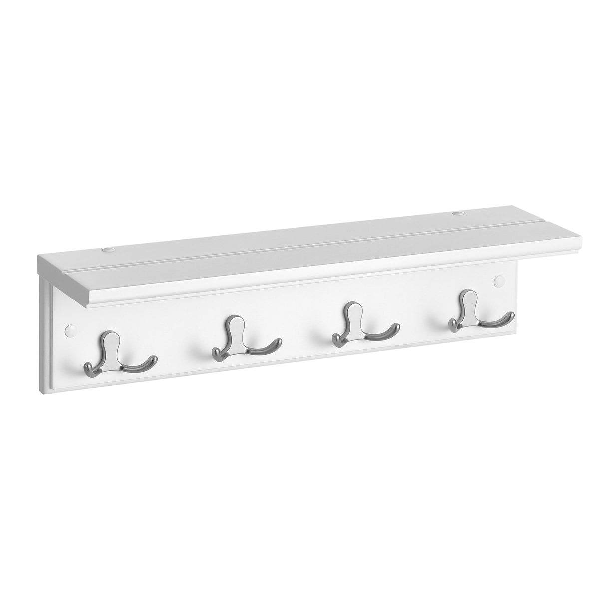 LEDREM Wall-Mounted Coat Rack with Display Shelf and 4 Dual Hooks 15.8 x 4.1 x 4.1 Inches White