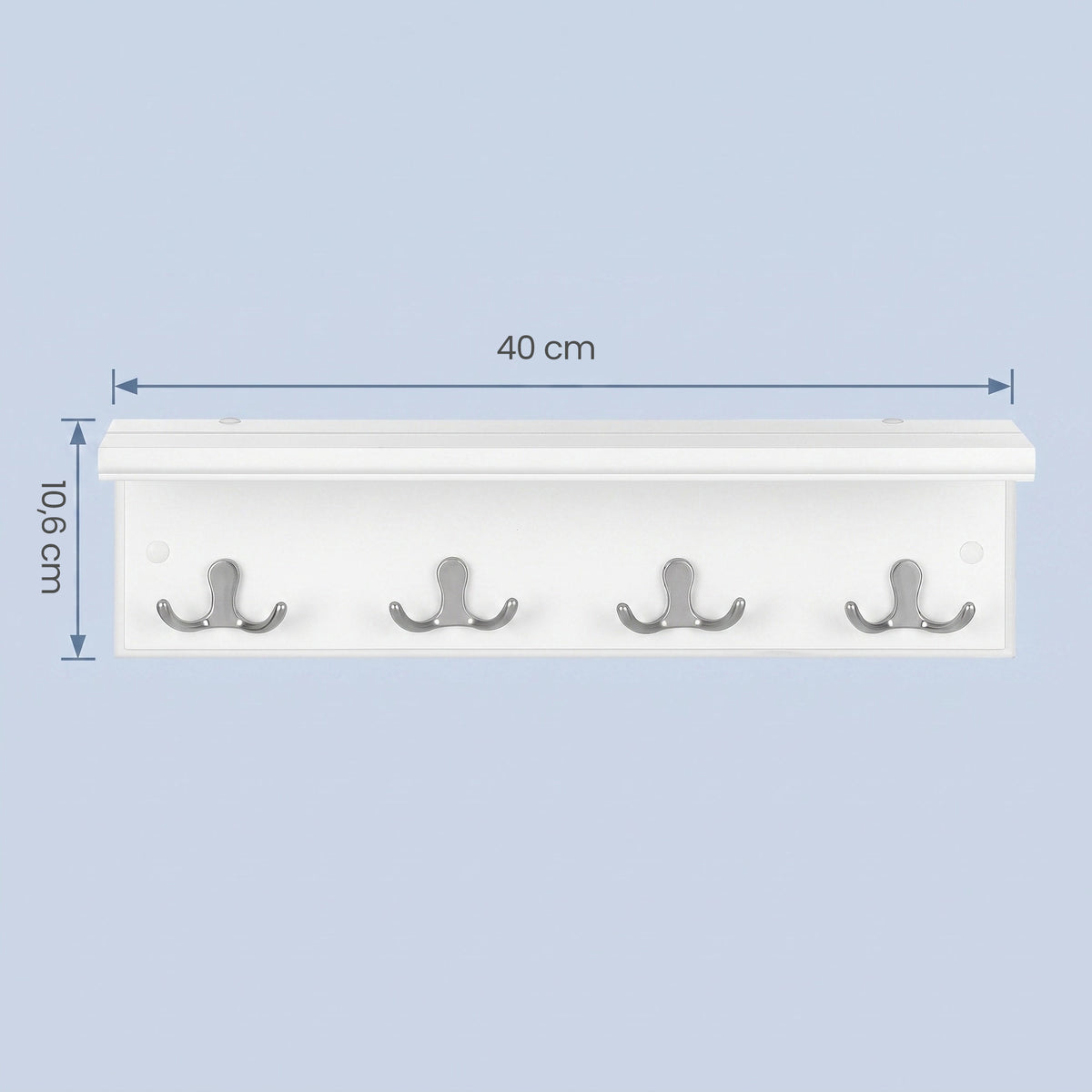 LEDREM Wall-Mounted Coat Rack with Display Shelf and 4 Dual Hooks 15.8 x 4.1 x 4.1 Inches White