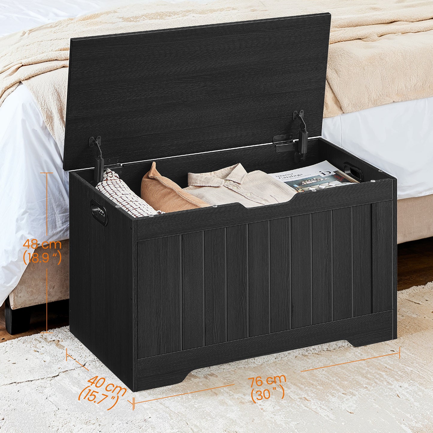 Farmhouse Storage Bench with Safety Hinges, 300lb Capacity Multi-Functional Entryway Seat, 29.9"W, Charcoal Gray