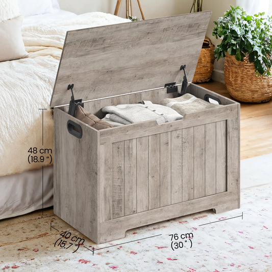 Farmhouse Storage Bench with Slow-Close Hinges, 300lb Capacity Multi-Functional Entryway Seat, 29.9"W Storage Chest, Heather Greige