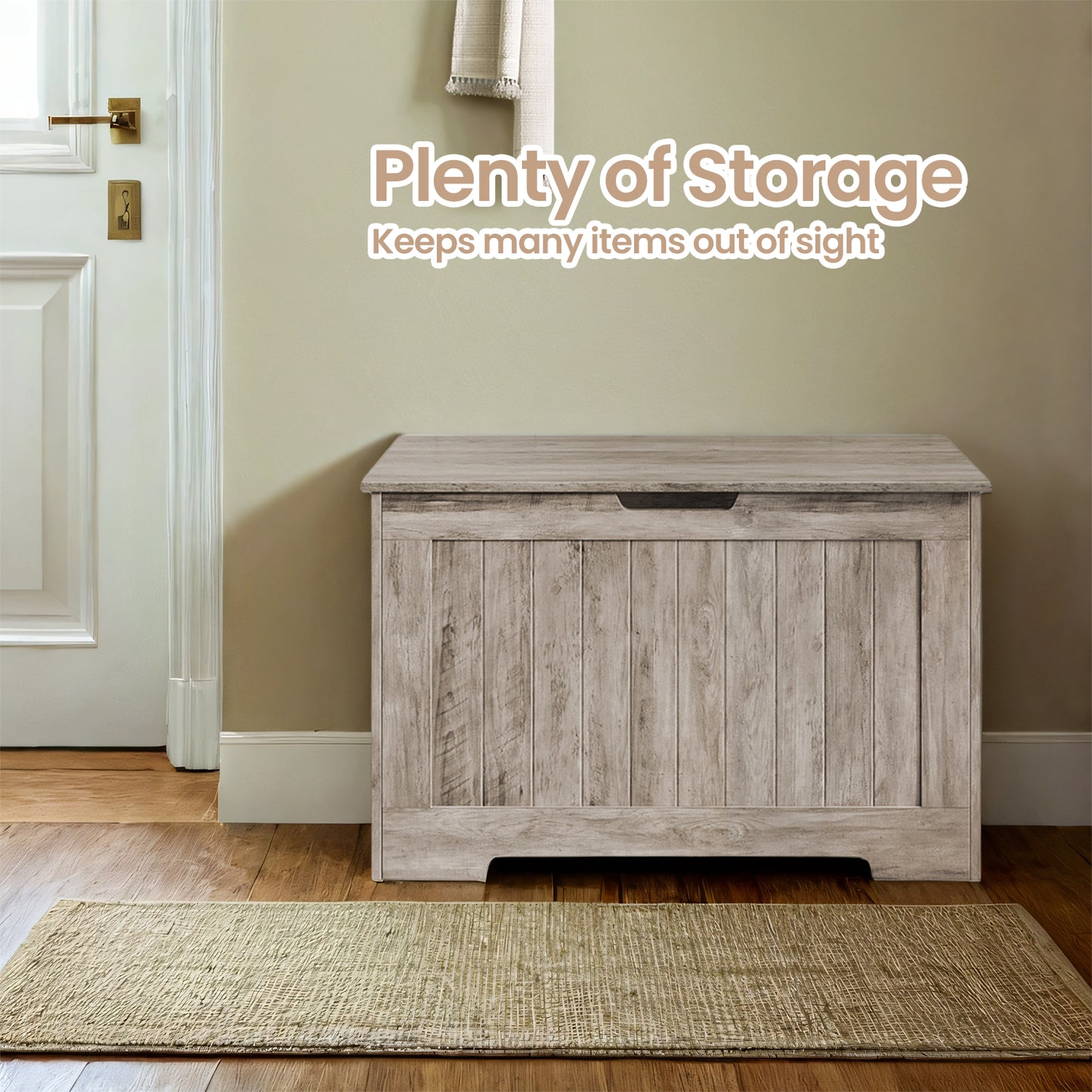 Farmhouse Storage Bench with Slow-Close Hinges, 300lb Capacity Multi-Functional Entryway Seat, 29.9"W Storage Chest, Heather Greige