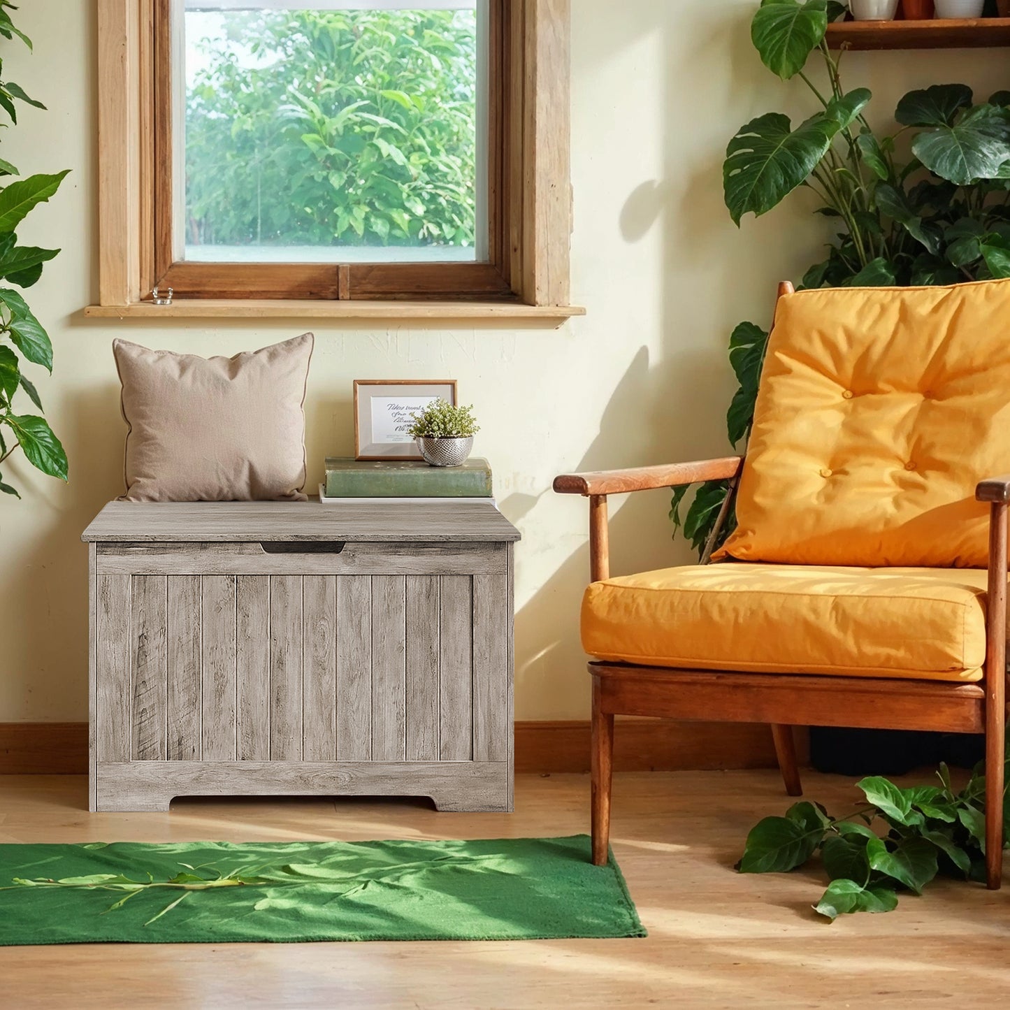 Farmhouse Storage Bench with Slow-Close Hinges, 300lb Capacity Multi-Functional Entryway Seat, 29.9"W Storage Chest, Heather Greige