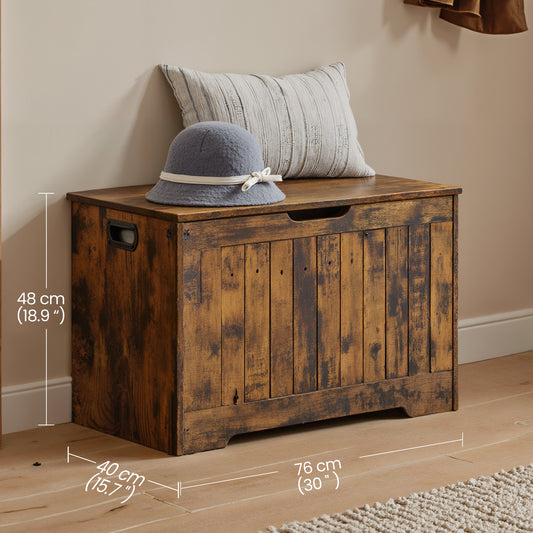 Farmhouse Storage Bench with Safety Hinges, 300lb Capacity Multi-Purpose Entryway Seat, 29.9"W x 18.9"H, Rustic Brown