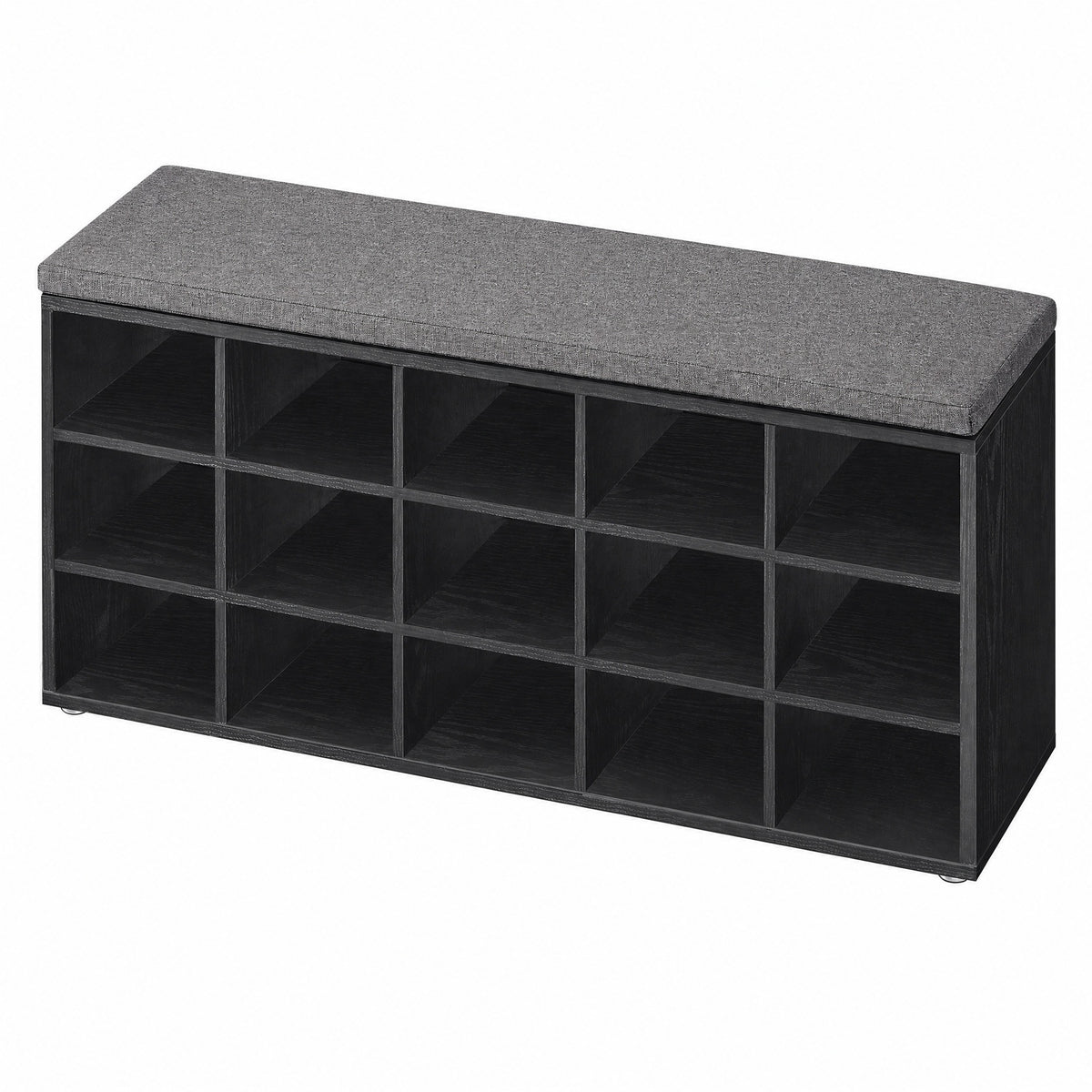 Shoe Bench, Storage Bench with Padded Seat, 15 Compartments, Adjustable Shelves, for Living Room, Hallway, Black and Gray