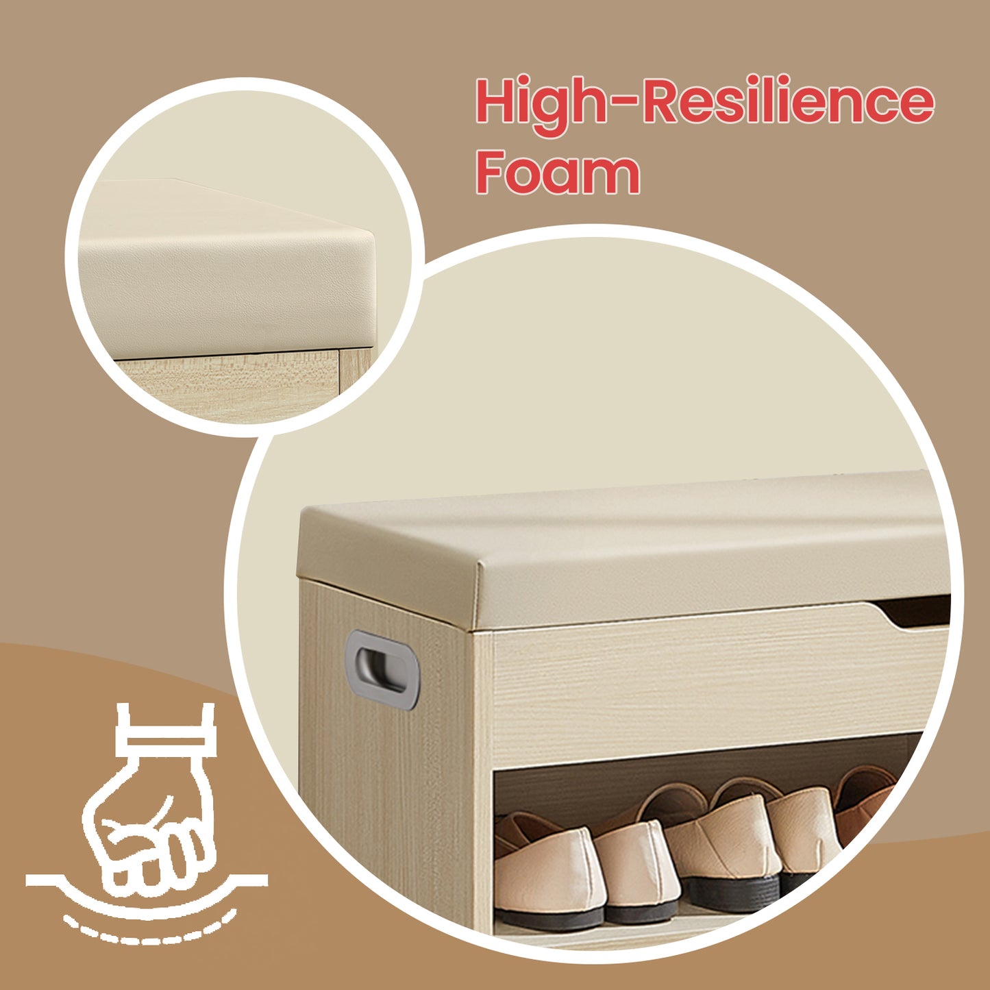 Collection Storage Bench with Cushioned Seat, 300lb Capacity Entryway Shoe Bench with Hidden Storage & Open Shelves, Beige
