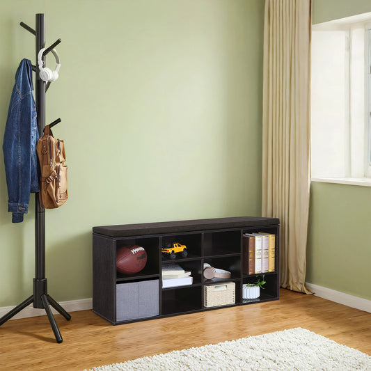 10-Compartment Shoe Storage Bench with Removable Cushion, for Entryway Organization, Sturdy 330 lb Capacity, Easy Assembly, Espresso Brown and Chestnut Brown