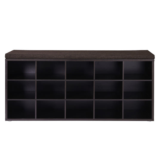 Shoe Bench, Storage Bench with Padded Seat, 15 Compartments, Adjustable Shelves, for Living Room, Hallway, Burgundy