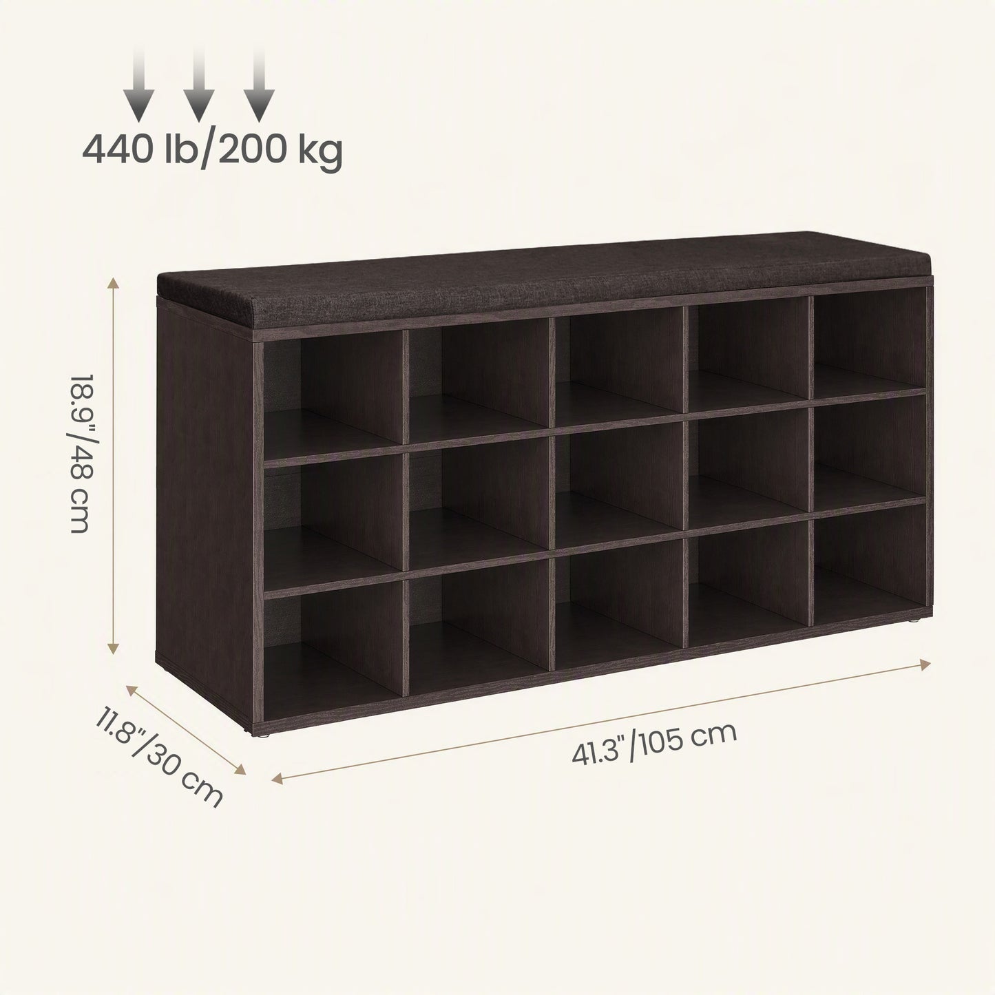 Shoe Bench, Storage Bench with Padded Seat, 15 Compartments, Adjustable Shelves, for Living Room, Hallway, Burgundy
