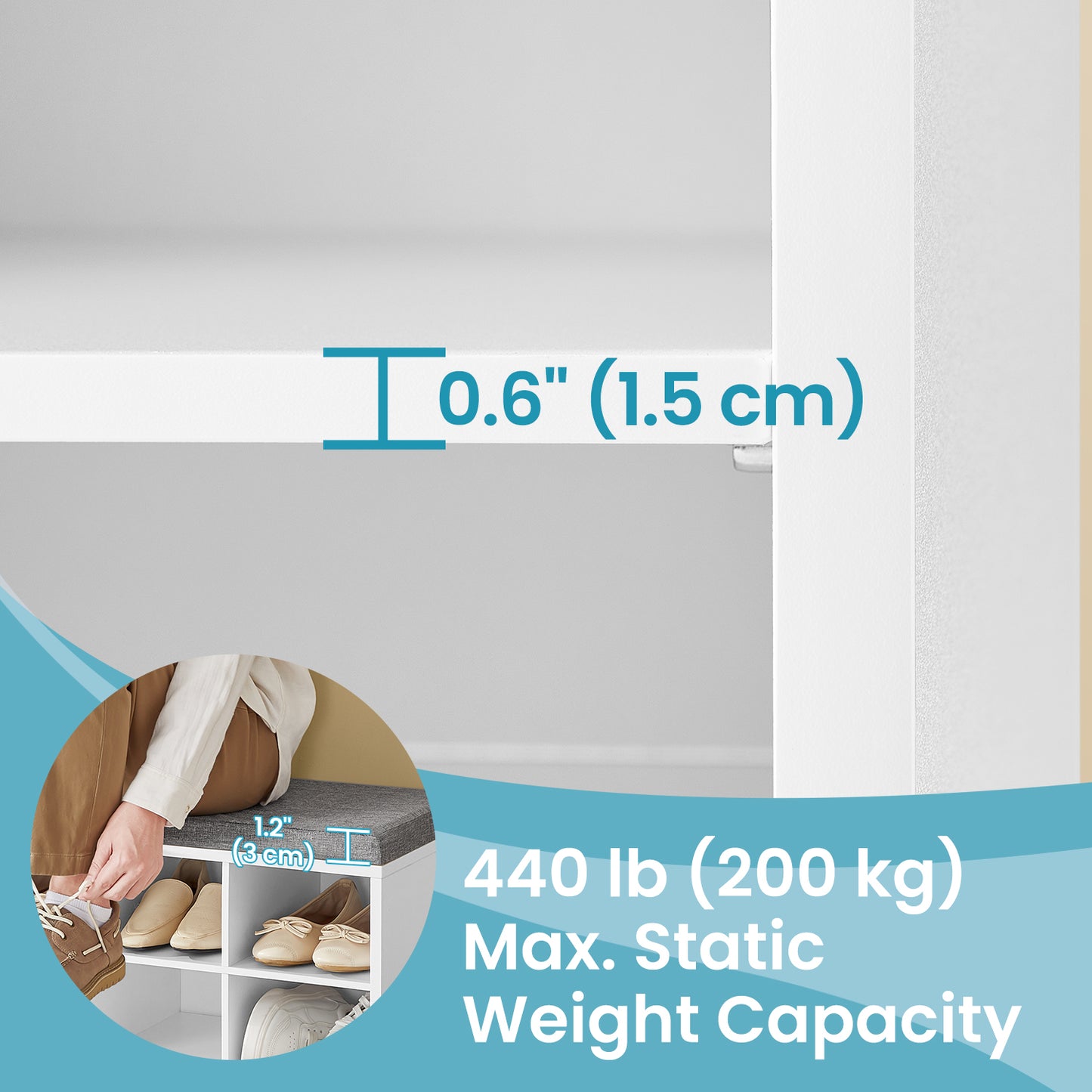 Entryway Shoe Bench with Storage - 15-Compartment Organizer with Removable Cushion, 440lb Capacity, Cloud White and Dove Gray