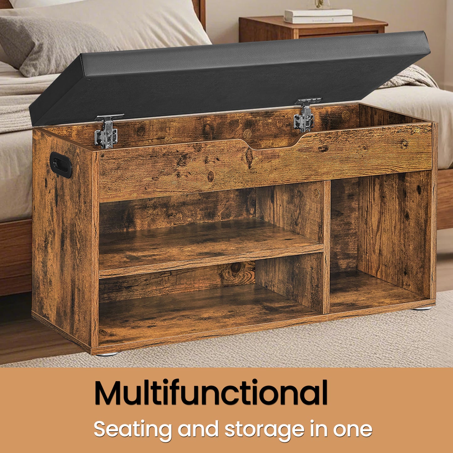 Farmhouse Storage Bench with Safety Hinges, 300lb Capacity Shoe Chest, Multi-Functional Seat for Bedroom, Living Room, Dove Gray