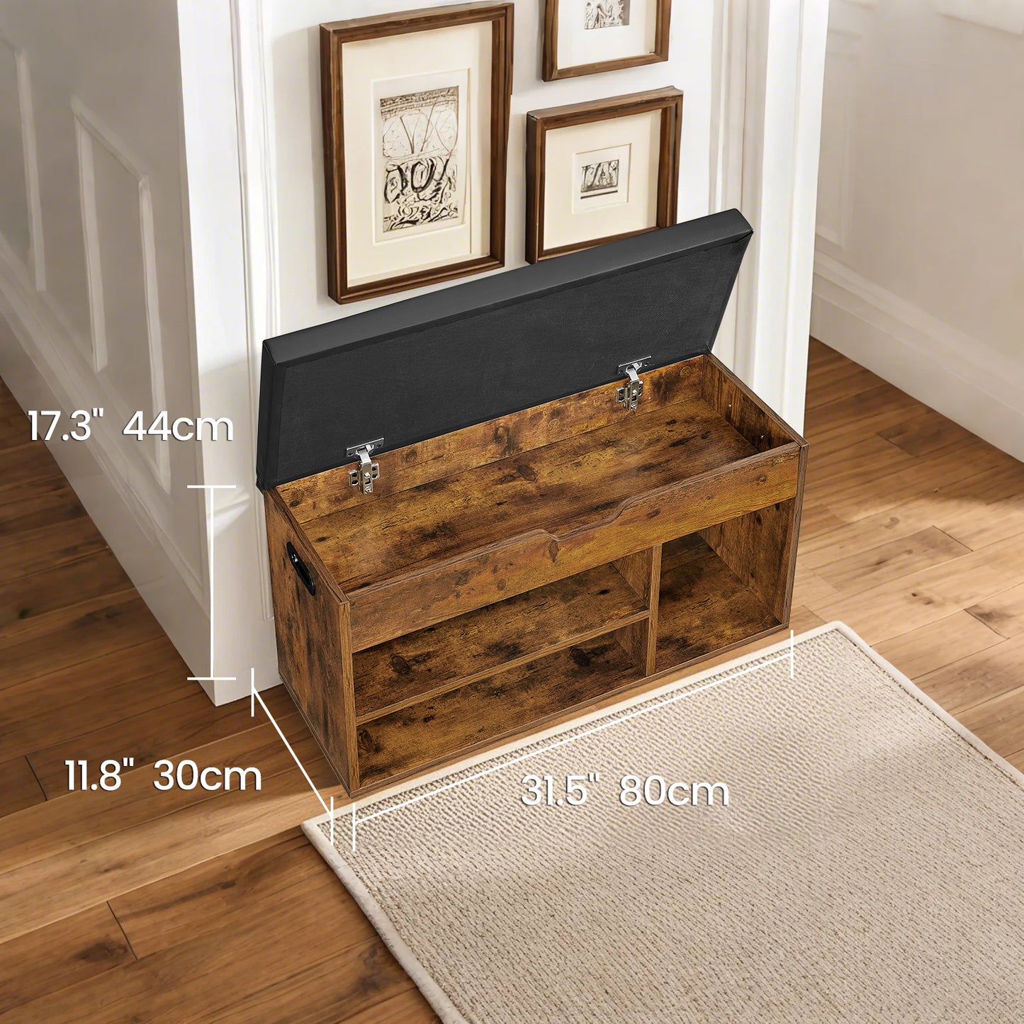 Farmhouse Storage Bench with Safety Hinges, 300lb Capacity Shoe Chest, Multi-Functional Seat for Bedroom, Living Room, Dove Gray