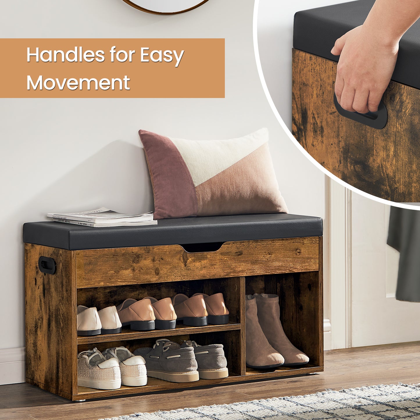 Farmhouse Storage Bench with Safety Hinges, 300lb Capacity Shoe Chest, Multi-Functional Seat for Bedroom, Living Room, Dove Gray