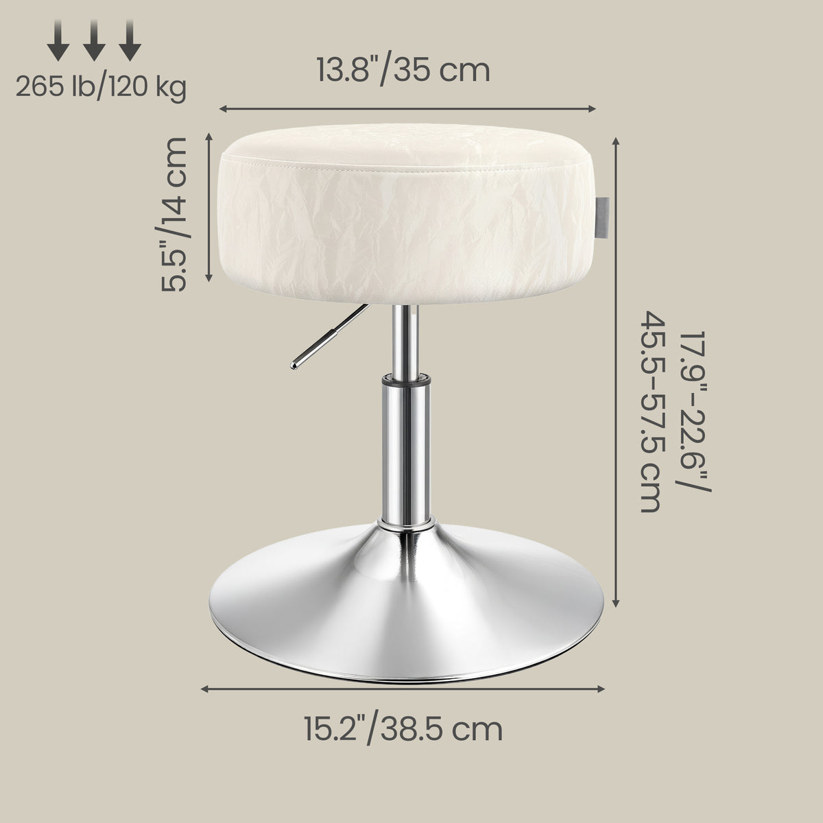 LEDREM Vanity Stool Adjustable Swivel PU Leather Makeup Chair 15.2 x 15.2 x 17.9-22.6 Inches Cream White