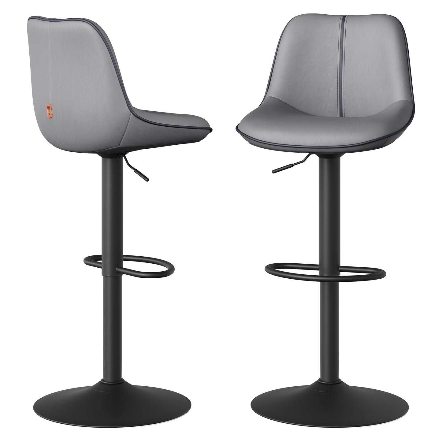 LEDREM Bar Stools Set of 2, Adjustable Height Swivel Counter Stools with Ergonomic Backrest and Wide Footrest, Synthetic Leather Bar Chairs for Kitchen Island, Slate Gray