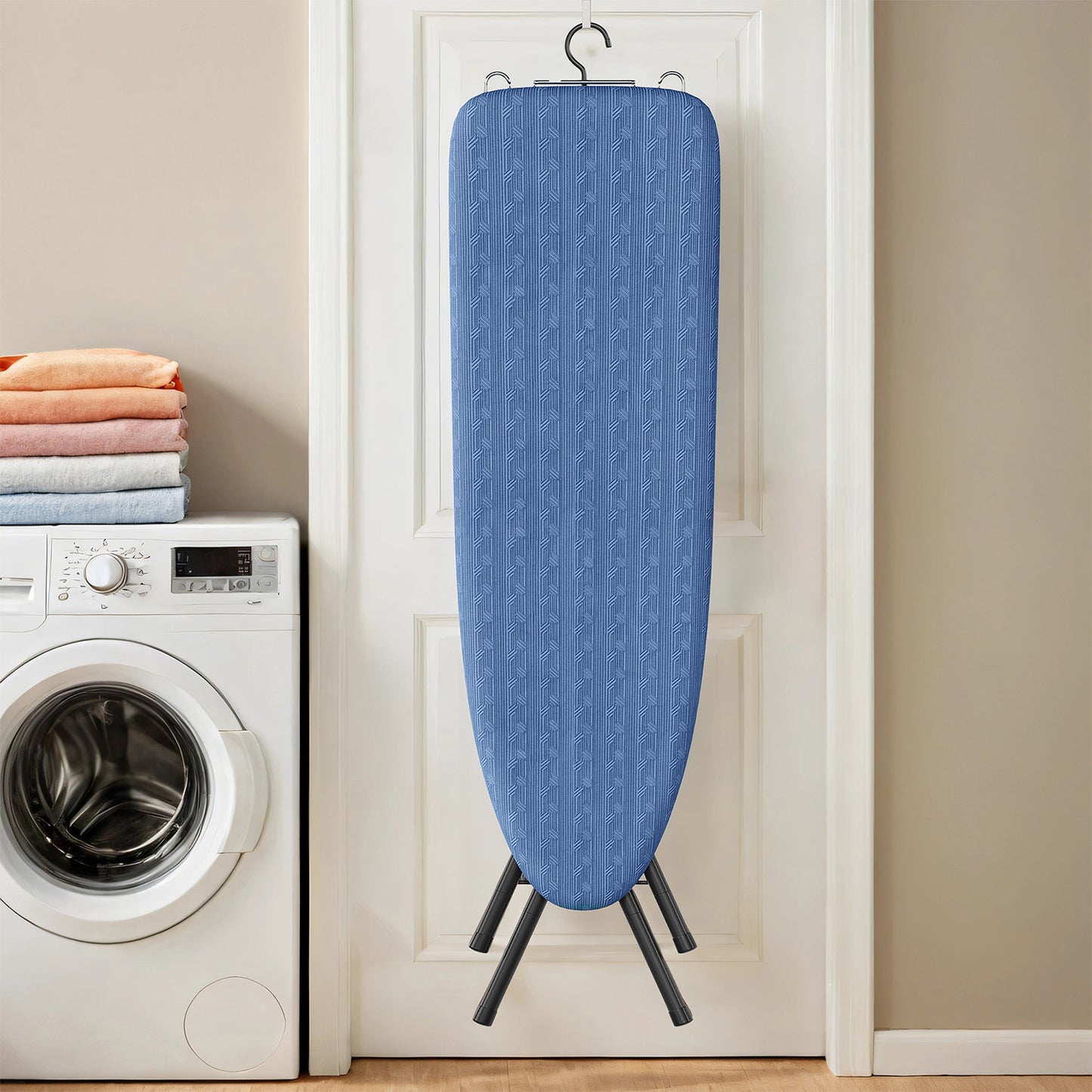 Foldable Iron Board, Height Adjustable, with 4 Layered Cover and Pad, Iron Rest, Hook, Steel X-Legs, for Dorm, Blue