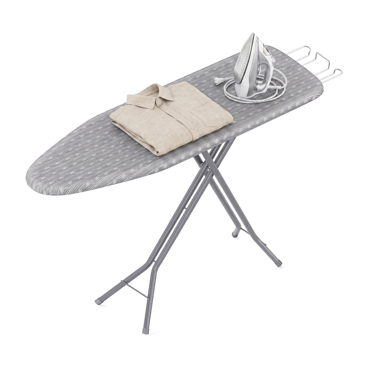 Ironing Board, Full Size Foldable, Height Adjustable with Hook, Heavy-Duty Steel Frame, 54 x 14 Inches, Gray
