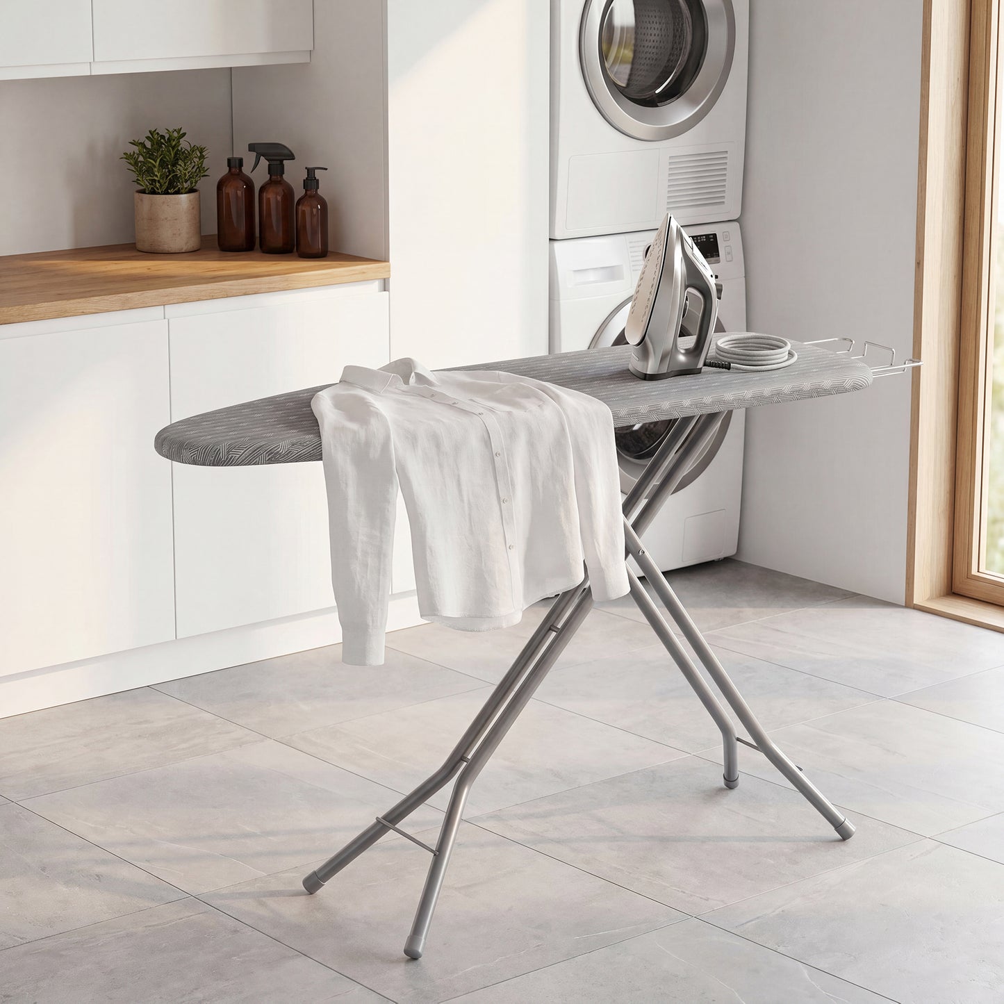 Ironing Board, Full Size Foldable, Height Adjustable with Hook, Heavy-Duty Steel Frame, 54 x 14 Inches, Gray