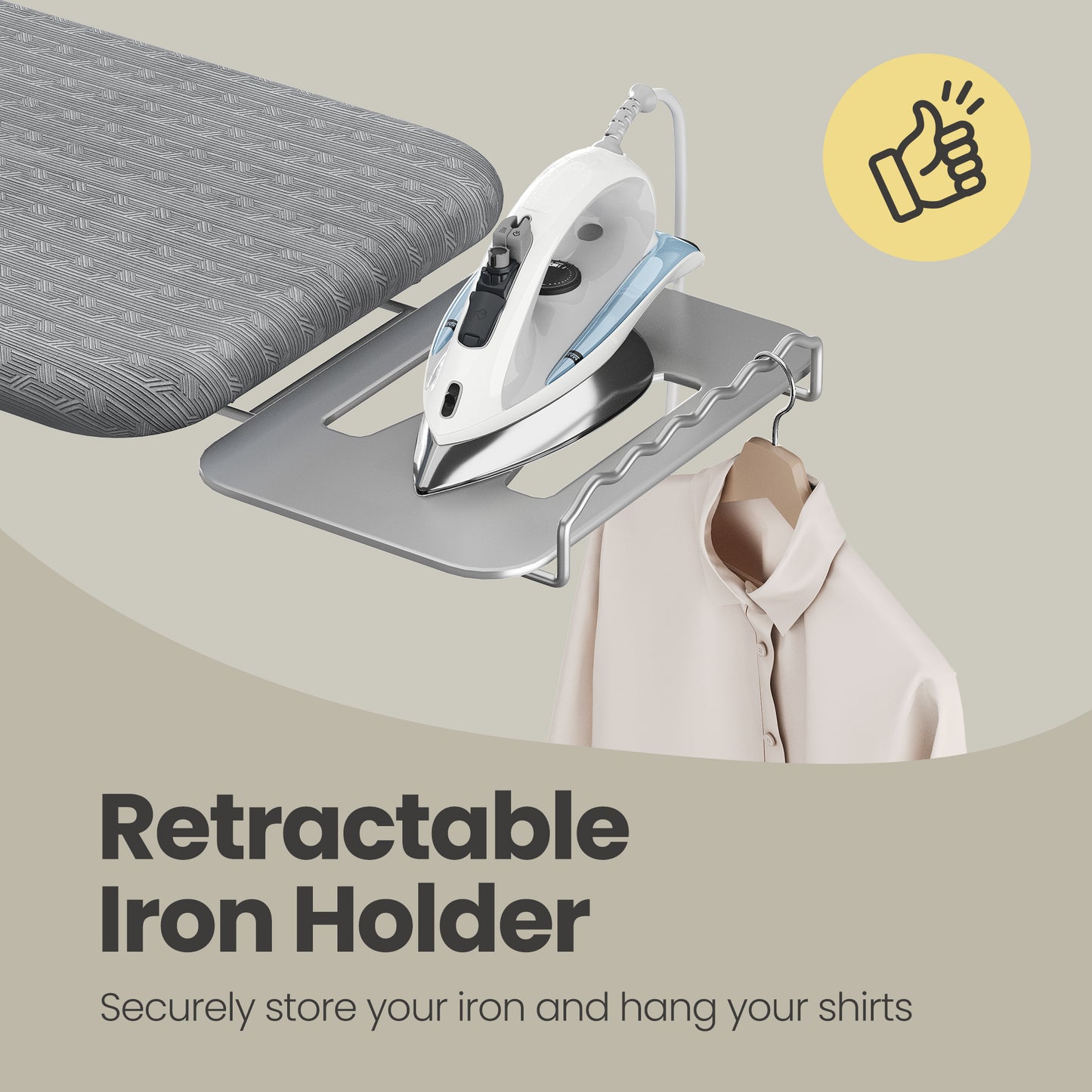 Adjustable Height Ironing Board with Retractable Iron Rest, 43 x 13 Inch Foldable Iron Board, Space-Saving Design with Cover, Dove Gray