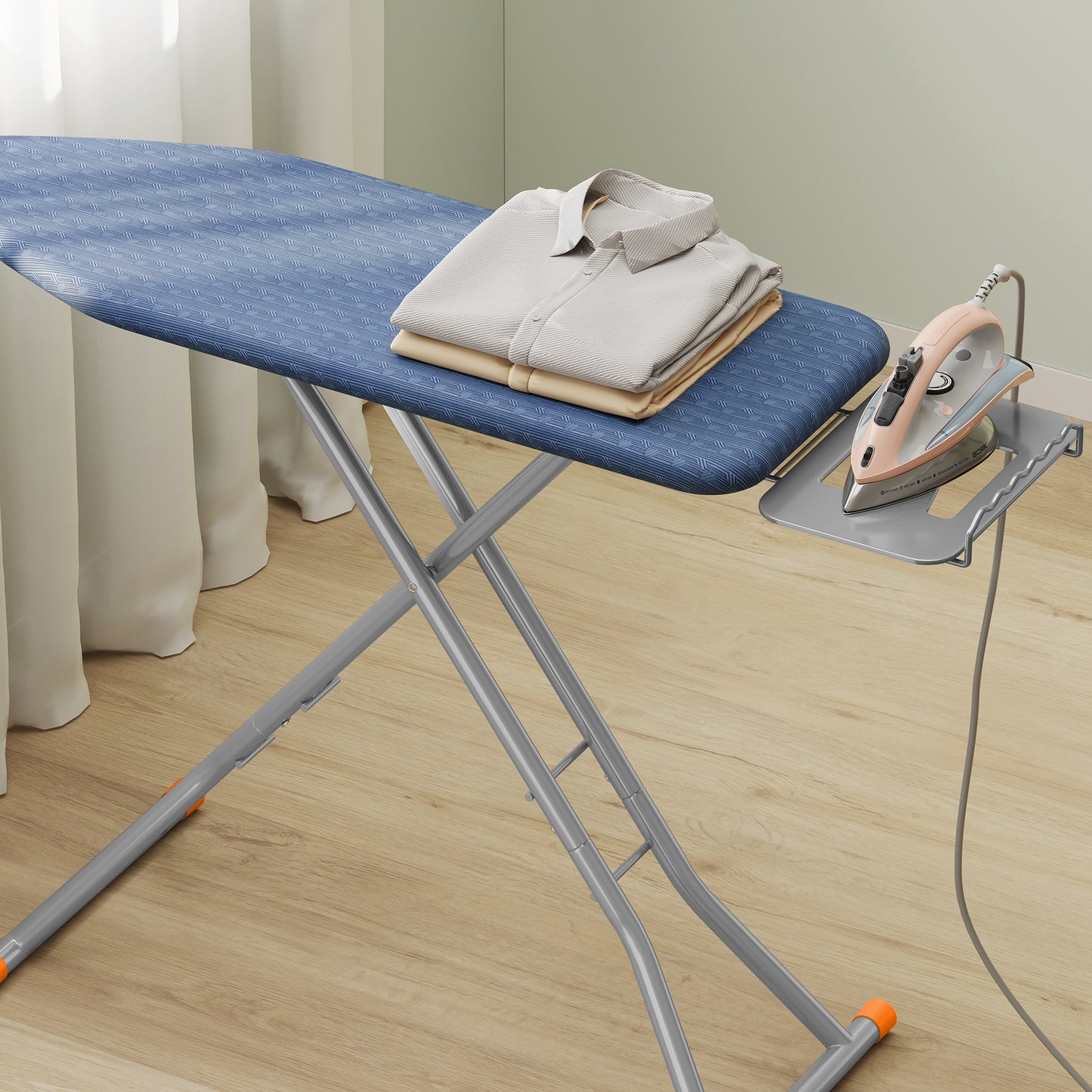 Adjustable Height Ironing Board with Retractable Iron Rest, 43 x 13 Inch Foldable Iron Board, Space-Saving Design with Cover, Midnight Blue