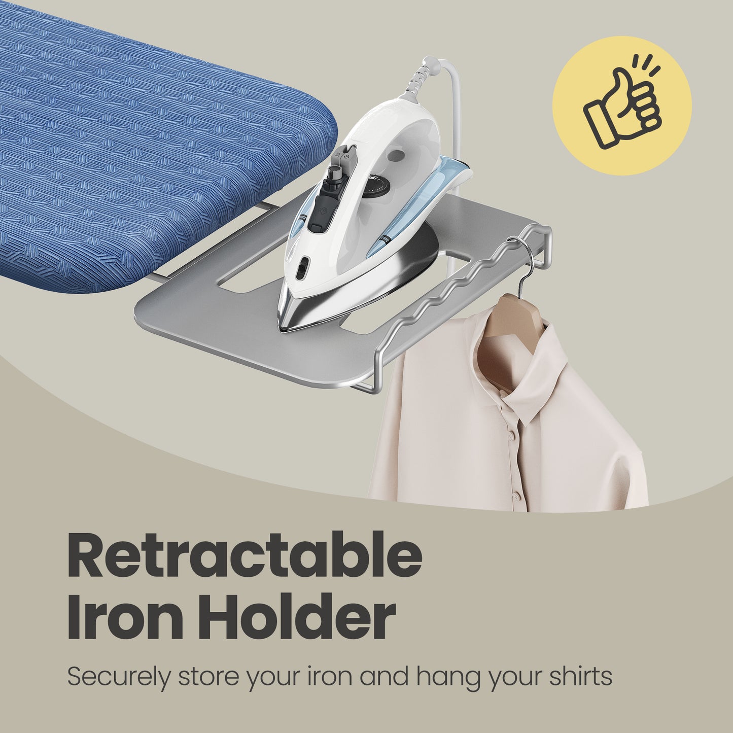 Adjustable Height Ironing Board with Retractable Iron Rest, 43 x 13 Inch Foldable Iron Board, Space-Saving Design with Cover, Midnight Blue