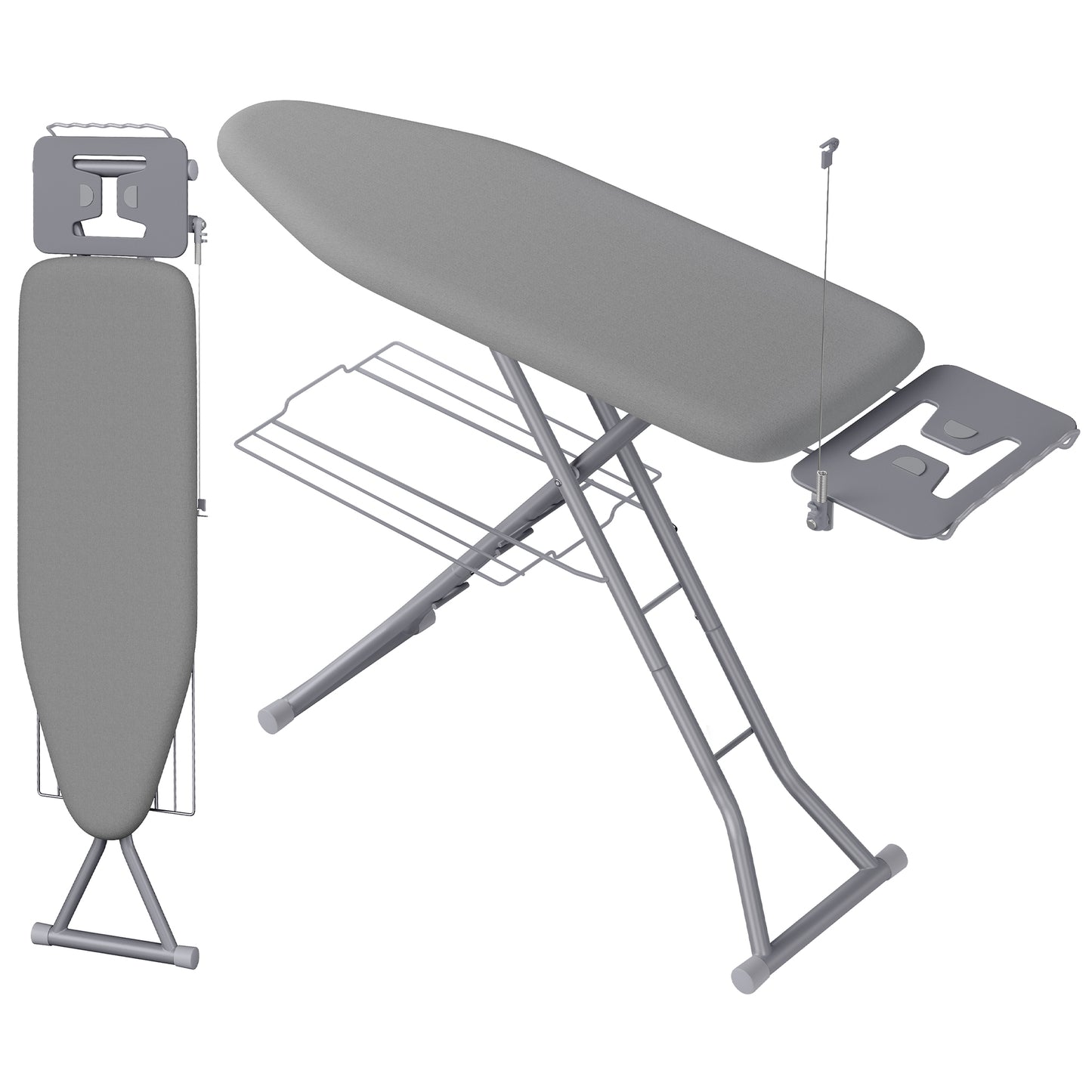 Ironing Board, Folding Steel Frame with Iron Rest and Storage Rack, 51.2 x 13.4 x 27.2-35.8 inches, Grey