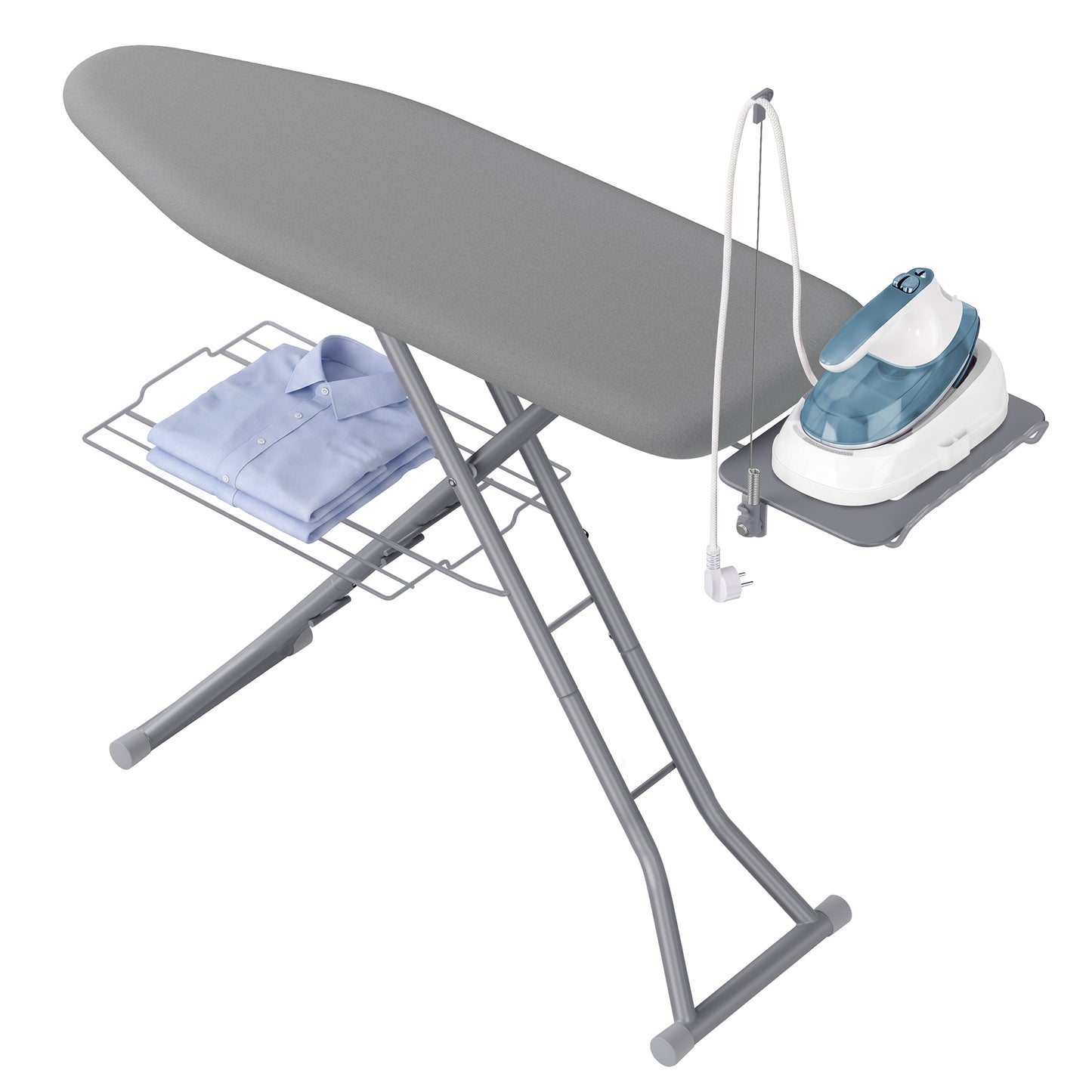 Ironing Board, Folding Steel Frame with Iron Rest and Storage Rack, 51.2 x 13.4 x 27.2-35.8 inches, Grey