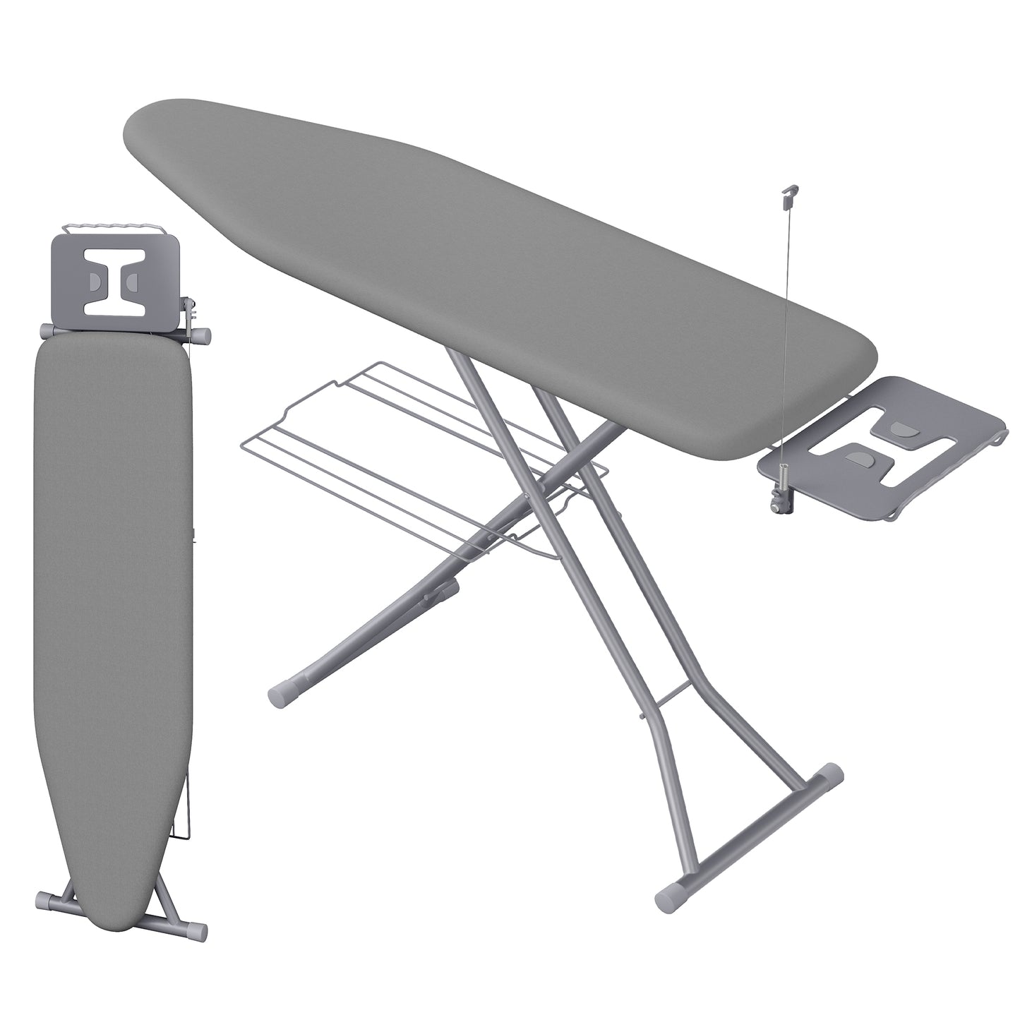 Ironing Board, Folding Steel Frame with Iron Rest and Storage Rack, 63 x 14.8 x 29.9-37.4 inches, Grey