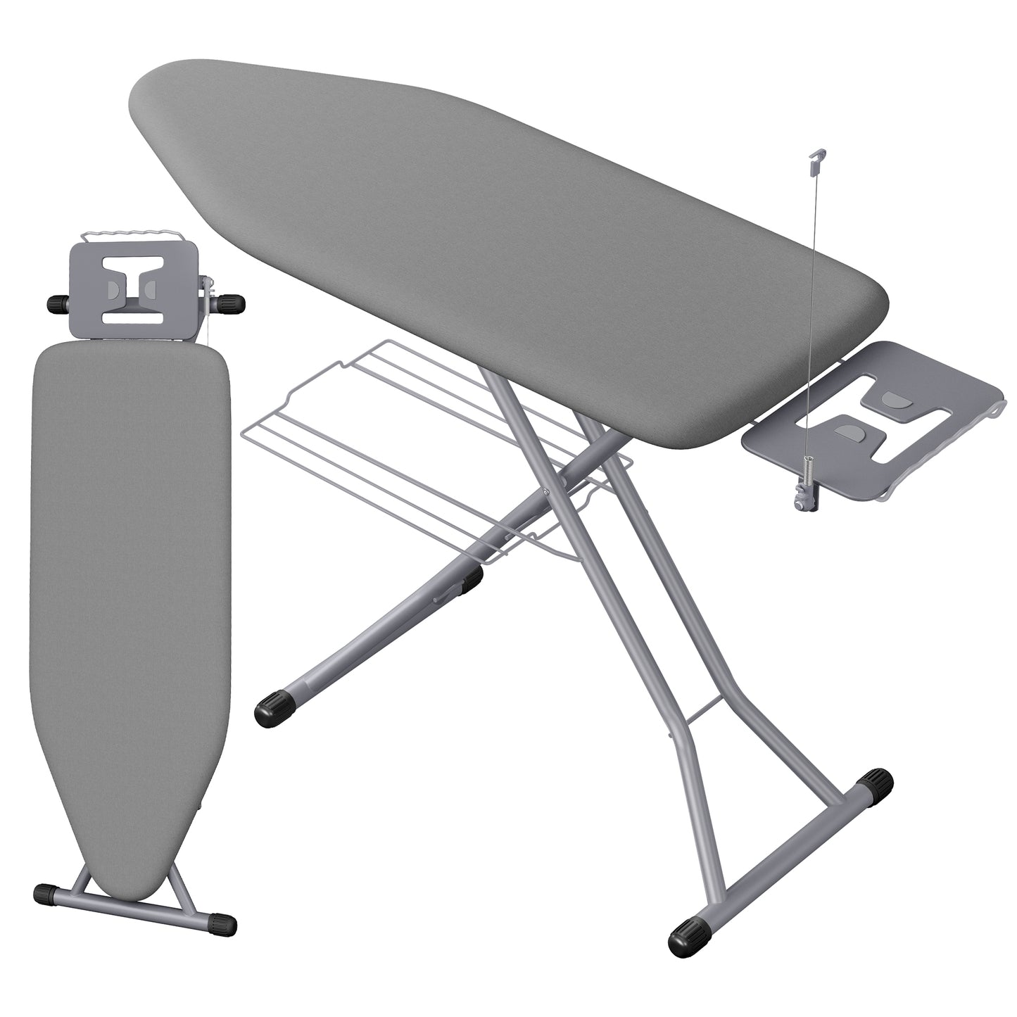 Ironing Board, Folding Steel Frame with Iron Rest and Storage Rack, 58.3 x 18.5 x 28.3-36.2 inches, Grey