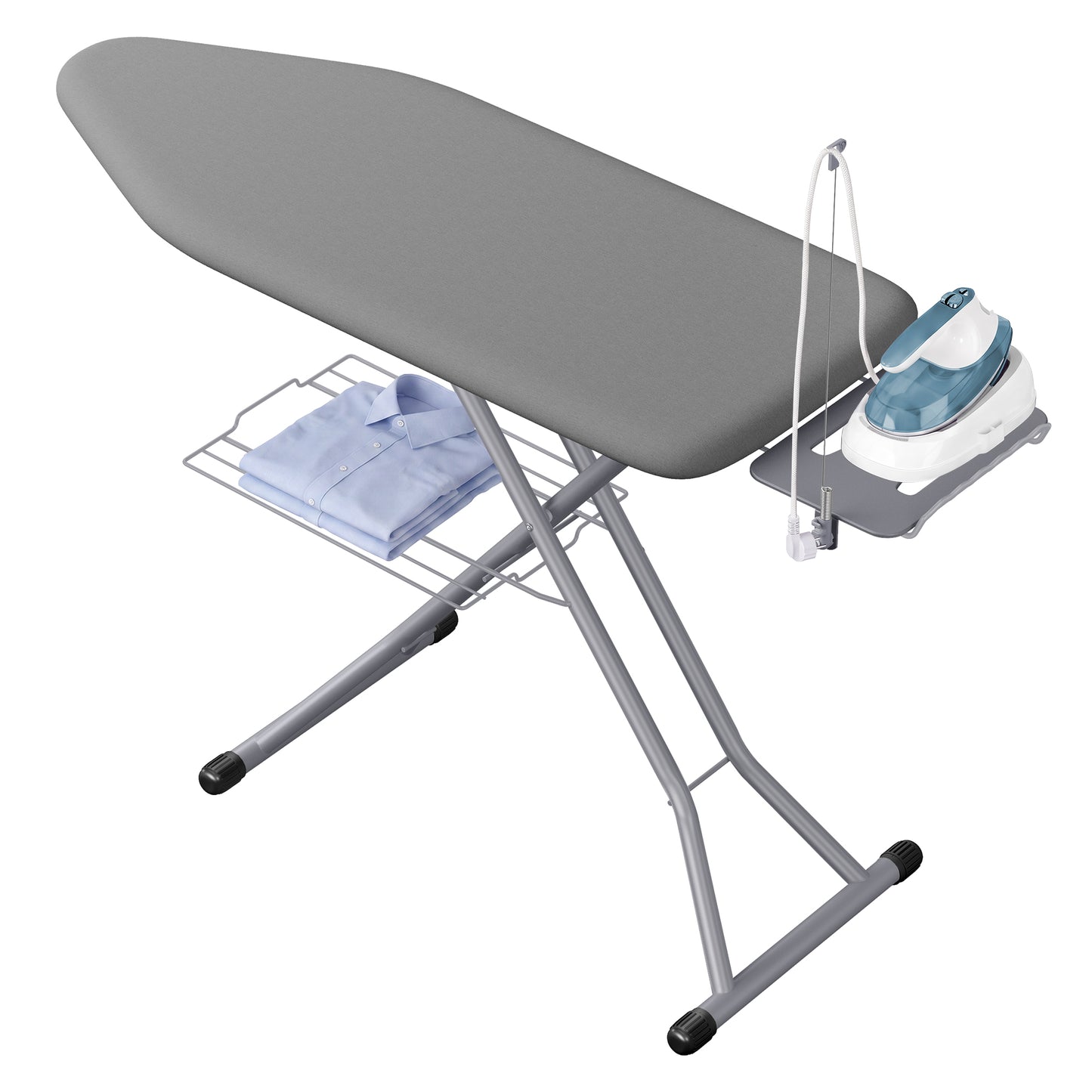 Ironing Board, Folding Steel Frame with Iron Rest and Storage Rack, 58.3 x 18.5 x 28.3-36.2 inches, Grey
