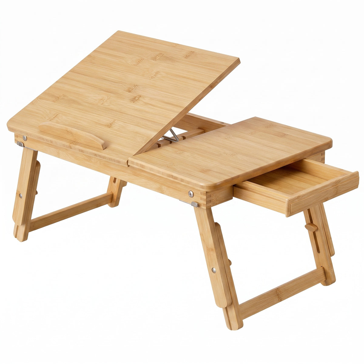 LEDREM Adjustable Bamboo Lap Desk, Foldable Laptop Bed Tray Table, 21.7 x 13.8 x 9.1-12.6 inches, Natural