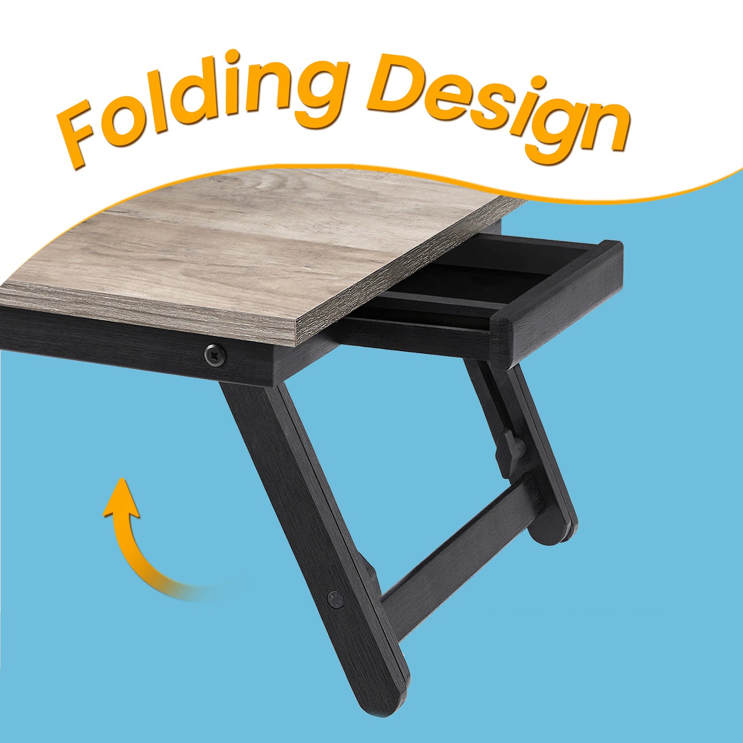 Adjustable Bamboo Laptop Desk for Bed & Sofa, Tilting Tray Table with Folding Legs, Fits 15.6" Laptop, No Assembly, 22lb Capacity, Greige