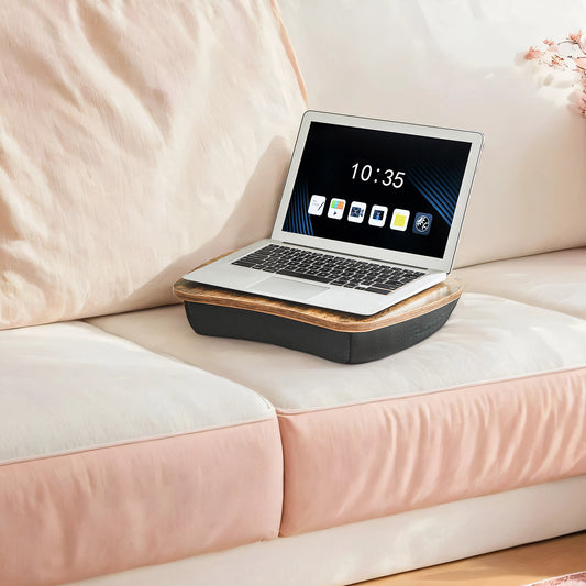 Multifunctional Lap Desk with Handle & Cushion, Portable Laptop Table for Bed/Couch, 15.7" x 12.6" Work/Eat/Read Tray, No Assembly, Rustic Brown