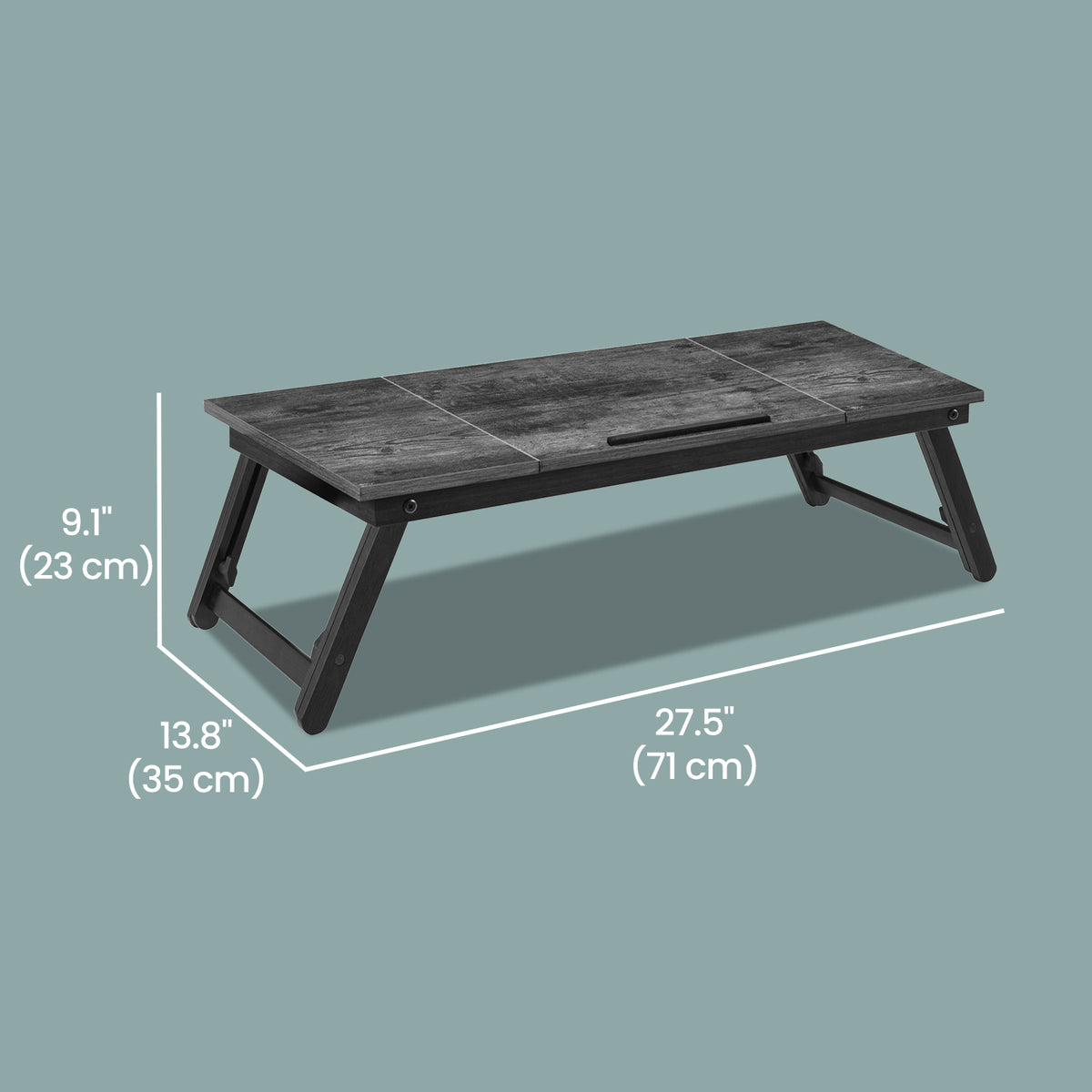 LEDREM Laptop Desk, Foldable Bed Tray Table with Adjustable Tilting Top, 28.1 x 13.8 x 9.1-12.1 Inches, Rustic Brown