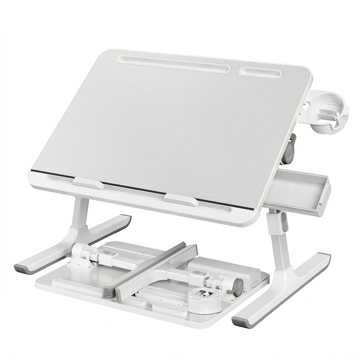 LEDREM Lap Desk Table, Adjustable Height, 120° Tilt, Large 56 x 40 cm Desktop, Foldable Laptop Bed Tray, Gray
