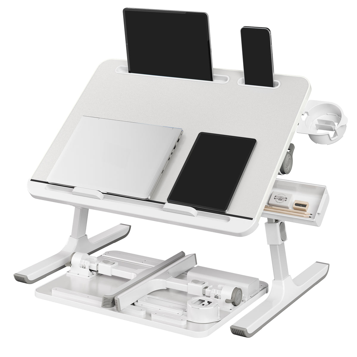 LEDREM Lap Desk Table, Adjustable Height, 120° Tilt, Large 56 x 40 cm Desktop, Foldable Laptop Bed Tray, Gray