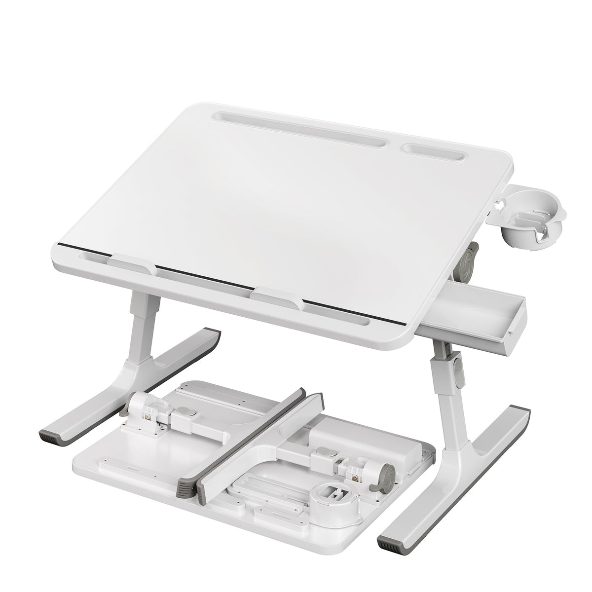 Lap Desk Table, Adjustable Height, 120° Tilt, Large 56 x 40 cm Desktop, Foldable Laptop Bed Tray, White
