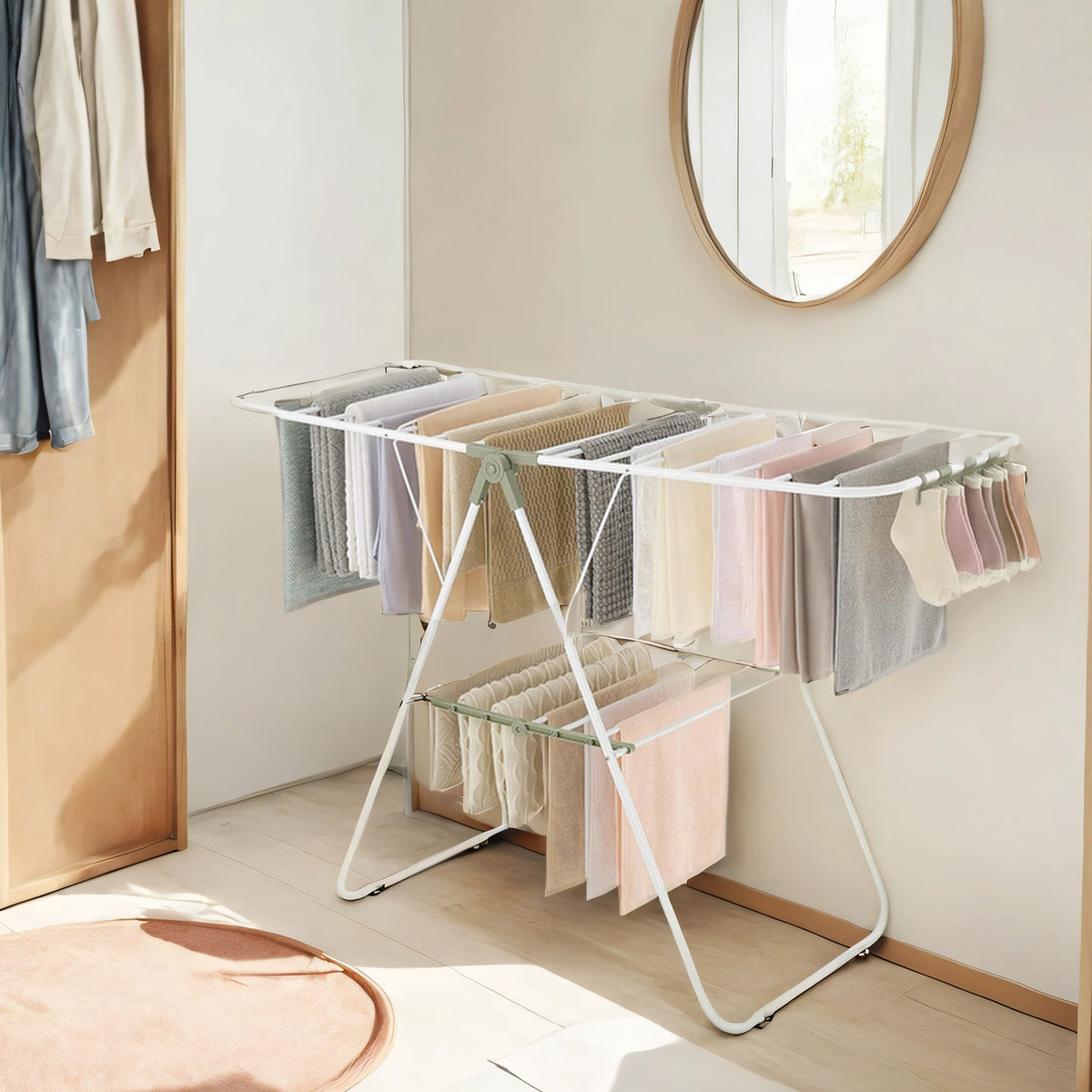 Spa Cloth Rack Foldable Clothes Drying Rack with Sock Clips, Metal Laundry Airer, Spa ...